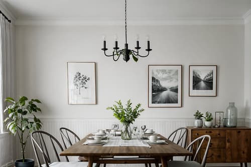 photo from pinterest of scandinavian-style interior designed (dining room interior) with plant and dining table and plates, cutlery and glasses on dining table and dining table chairs and vase and bookshelves and painting or photo on wall and table cloth. . with . . cinematic photo, highly detailed, cinematic lighting, ultra-detailed, ultrarealistic, photorealism, 8k. trending on pinterest. scandinavian interior design style. masterpiece, cinematic light, ultrarealistic+, photorealistic+, 8k, raw photo, realistic, sharp focus on eyes, (symmetrical eyes), (intact eyes), hyperrealistic, highest quality, best quality, , highly detailed, masterpiece, best quality, extremely detailed 8k wallpaper, masterpiece, best quality, ultra-detailed, best shadow, detailed background, detailed face, detailed eyes, high contrast, best illumination, detailed face, dulux, caustic, dynamic angle, detailed glow. dramatic lighting. highly detailed, insanely detailed hair, symmetrical, intricate details, professionally retouched, 8k high definition. strong bokeh. award winning photo.