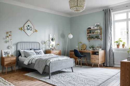 photo from pinterest of scandinavian-style interior designed (kids room interior) with headboard and plant and bedside table or night stand and bed and mirror and accent chair and storage bench or ottoman and kids desk. . with . . cinematic photo, highly detailed, cinematic lighting, ultra-detailed, ultrarealistic, photorealism, 8k. trending on pinterest. scandinavian interior design style. masterpiece, cinematic light, ultrarealistic+, photorealistic+, 8k, raw photo, realistic, sharp focus on eyes, (symmetrical eyes), (intact eyes), hyperrealistic, highest quality, best quality, , highly detailed, masterpiece, best quality, extremely detailed 8k wallpaper, masterpiece, best quality, ultra-detailed, best shadow, detailed background, detailed face, detailed eyes, high contrast, best illumination, detailed face, dulux, caustic, dynamic angle, detailed glow. dramatic lighting. highly detailed, insanely detailed hair, symmetrical, intricate details, professionally retouched, 8k high definition. strong bokeh. award winning photo.