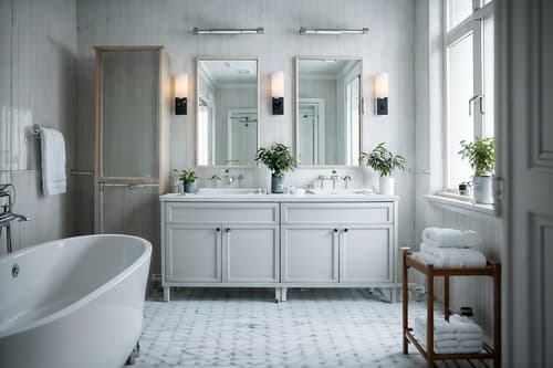 photo from pinterest of scandinavian-style interior designed (hotel bathroom interior) with plant and bathtub and bathroom sink with faucet and shower and toilet seat and bathroom cabinet and mirror and bath towel. . with . . cinematic photo, highly detailed, cinematic lighting, ultra-detailed, ultrarealistic, photorealism, 8k. trending on pinterest. scandinavian interior design style. masterpiece, cinematic light, ultrarealistic+, photorealistic+, 8k, raw photo, realistic, sharp focus on eyes, (symmetrical eyes), (intact eyes), hyperrealistic, highest quality, best quality, , highly detailed, masterpiece, best quality, extremely detailed 8k wallpaper, masterpiece, best quality, ultra-detailed, best shadow, detailed background, detailed face, detailed eyes, high contrast, best illumination, detailed face, dulux, caustic, dynamic angle, detailed glow. dramatic lighting. highly detailed, insanely detailed hair, symmetrical, intricate details, professionally retouched, 8k high definition. strong bokeh. award winning photo.