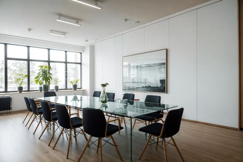 photo from pinterest of scandinavian-style interior designed (meeting room interior) with office chairs and glass doors and plant and boardroom table and cabinets and vase and glass walls and painting or photo on wall. . with . . cinematic photo, highly detailed, cinematic lighting, ultra-detailed, ultrarealistic, photorealism, 8k. trending on pinterest. scandinavian interior design style. masterpiece, cinematic light, ultrarealistic+, photorealistic+, 8k, raw photo, realistic, sharp focus on eyes, (symmetrical eyes), (intact eyes), hyperrealistic, highest quality, best quality, , highly detailed, masterpiece, best quality, extremely detailed 8k wallpaper, masterpiece, best quality, ultra-detailed, best shadow, detailed background, detailed face, detailed eyes, high contrast, best illumination, detailed face, dulux, caustic, dynamic angle, detailed glow. dramatic lighting. highly detailed, insanely detailed hair, symmetrical, intricate details, professionally retouched, 8k high definition. strong bokeh. award winning photo.