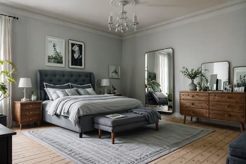 photo from pinterest of scandinavian-style interior designed (bedroom interior) with bed and accent chair and dresser closet and plant and mirror and storage bench or ottoman and headboard and bedside table or night stand. . with . . cinematic photo, highly detailed, cinematic lighting, ultra-detailed, ultrarealistic, photorealism, 8k. trending on pinterest. scandinavian interior design style. masterpiece, cinematic light, ultrarealistic+, photorealistic+, 8k, raw photo, realistic, sharp focus on eyes, (symmetrical eyes), (intact eyes), hyperrealistic, highest quality, best quality, , highly detailed, masterpiece, best quality, extremely detailed 8k wallpaper, masterpiece, best quality, ultra-detailed, best shadow, detailed background, detailed face, detailed eyes, high contrast, best illumination, detailed face, dulux, caustic, dynamic angle, detailed glow. dramatic lighting. highly detailed, insanely detailed hair, symmetrical, intricate details, professionally retouched, 8k high definition. strong bokeh. award winning photo.