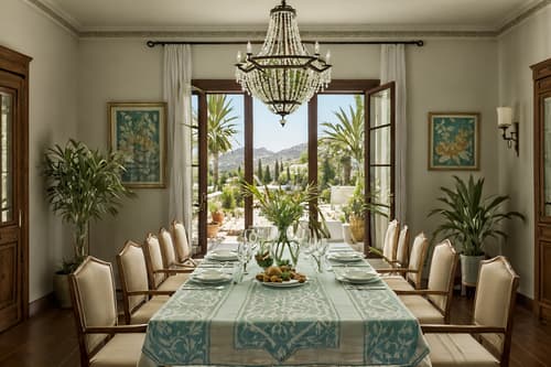 photo from pinterest of mediterranean-style interior designed (dining room interior) with vase and plates, cutlery and glasses on dining table and table cloth and dining table chairs and plant and light or chandelier and painting or photo on wall and dining table. . . cinematic photo, highly detailed, cinematic lighting, ultra-detailed, ultrarealistic, photorealism, 8k. trending on pinterest. mediterranean interior design style. masterpiece, cinematic light, ultrarealistic+, photorealistic+, 8k, raw photo, realistic, sharp focus on eyes, (symmetrical eyes), (intact eyes), hyperrealistic, highest quality, best quality, , highly detailed, masterpiece, best quality, extremely detailed 8k wallpaper, masterpiece, best quality, ultra-detailed, best shadow, detailed background, detailed face, detailed eyes, high contrast, best illumination, detailed face, dulux, caustic, dynamic angle, detailed glow. dramatic lighting. highly detailed, insanely detailed hair, symmetrical, intricate details, professionally retouched, 8k high definition. strong bokeh. award winning photo.