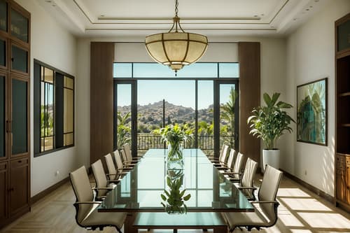 photo from pinterest of mediterranean-style interior designed (meeting room interior) with office chairs and painting or photo on wall and cabinets and glass walls and glass doors and plant and vase and boardroom table. . . cinematic photo, highly detailed, cinematic lighting, ultra-detailed, ultrarealistic, photorealism, 8k. trending on pinterest. mediterranean interior design style. masterpiece, cinematic light, ultrarealistic+, photorealistic+, 8k, raw photo, realistic, sharp focus on eyes, (symmetrical eyes), (intact eyes), hyperrealistic, highest quality, best quality, , highly detailed, masterpiece, best quality, extremely detailed 8k wallpaper, masterpiece, best quality, ultra-detailed, best shadow, detailed background, detailed face, detailed eyes, high contrast, best illumination, detailed face, dulux, caustic, dynamic angle, detailed glow. dramatic lighting. highly detailed, insanely detailed hair, symmetrical, intricate details, professionally retouched, 8k high definition. strong bokeh. award winning photo.