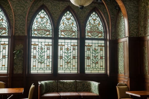 photo from pinterest of art nouveau-style interior designed (coffee shop interior) . with curving, plant-like embellishments and arches and curved forms and soft, rounded lines and asymmetrical shapes and wallpaper patterns of feathers and japanese motifs and stained glass and wallpaper pattners of spider webs. . cinematic photo, highly detailed, cinematic lighting, ultra-detailed, ultrarealistic, photorealism, 8k. trending on pinterest. art nouveau interior design style. masterpiece, cinematic light, ultrarealistic+, photorealistic+, 8k, raw photo, realistic, sharp focus on eyes, (symmetrical eyes), (intact eyes), hyperrealistic, highest quality, best quality, , highly detailed, masterpiece, best quality, extremely detailed 8k wallpaper, masterpiece, best quality, ultra-detailed, best shadow, detailed background, detailed face, detailed eyes, high contrast, best illumination, detailed face, dulux, caustic, dynamic angle, detailed glow. dramatic lighting. highly detailed, insanely detailed hair, symmetrical, intricate details, professionally retouched, 8k high definition. strong bokeh. award winning photo.