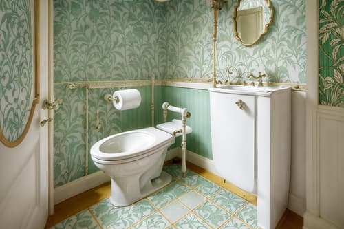photo from pinterest of art nouveau-style interior designed (toilet interior) with sink with tap and toilet paper hanger and toilet with toilet seat up and sink with tap. . with asymmetrical shapes and ashy colors and curving, plant-like embellishments and wallpaper patterns of feathers and japanese motifs and stained glass and curved glass and wallpaper pattners of spider webs. . cinematic photo, highly detailed, cinematic lighting, ultra-detailed, ultrarealistic, photorealism, 8k. trending on pinterest. art nouveau interior design style. masterpiece, cinematic light, ultrarealistic+, photorealistic+, 8k, raw photo, realistic, sharp focus on eyes, (symmetrical eyes), (intact eyes), hyperrealistic, highest quality, best quality, , highly detailed, masterpiece, best quality, extremely detailed 8k wallpaper, masterpiece, best quality, ultra-detailed, best shadow, detailed background, detailed face, detailed eyes, high contrast, best illumination, detailed face, dulux, caustic, dynamic angle, detailed glow. dramatic lighting. highly detailed, insanely detailed hair, symmetrical, intricate details, professionally retouched, 8k high definition. strong bokeh. award winning photo.