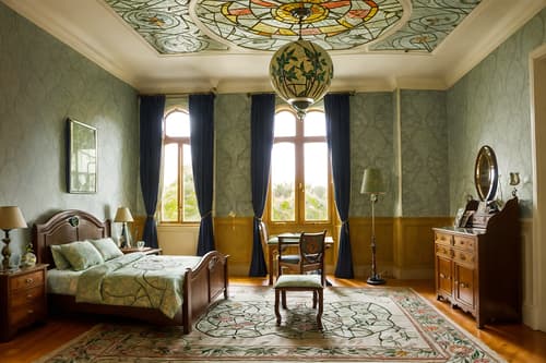 photo from pinterest of art nouveau-style interior designed (kids room interior) with night light and mirror and bed and accent chair and bedside table or night stand and storage bench or ottoman and kids desk and plant. . with mosaics and wallpaper patterns of stylized flowers and stained glass and wallpaper pattners of spider webs and natural materials and ashy colors and curved glass and japanese motifs. . cinematic photo, highly detailed, cinematic lighting, ultra-detailed, ultrarealistic, photorealism, 8k. trending on pinterest. art nouveau interior design style. masterpiece, cinematic light, ultrarealistic+, photorealistic+, 8k, raw photo, realistic, sharp focus on eyes, (symmetrical eyes), (intact eyes), hyperrealistic, highest quality, best quality, , highly detailed, masterpiece, best quality, extremely detailed 8k wallpaper, masterpiece, best quality, ultra-detailed, best shadow, detailed background, detailed face, detailed eyes, high contrast, best illumination, detailed face, dulux, caustic, dynamic angle, detailed glow. dramatic lighting. highly detailed, insanely detailed hair, symmetrical, intricate details, professionally retouched, 8k high definition. strong bokeh. award winning photo.