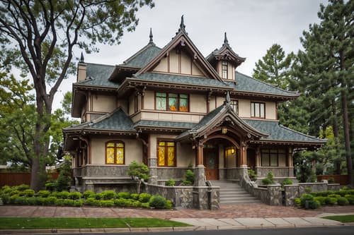 photo from pinterest of art nouveau-style exterior designed (house exterior exterior) . with ashy colors and mosaics and asymmetrical shapes and natural materials and stained glass and japanese motifs and curved glass and stained glass. . cinematic photo, highly detailed, cinematic lighting, ultra-detailed, ultrarealistic, photorealism, 8k. trending on pinterest. art nouveau exterior design style. masterpiece, cinematic light, ultrarealistic+, photorealistic+, 8k, raw photo, realistic, sharp focus on eyes, (symmetrical eyes), (intact eyes), hyperrealistic, highest quality, best quality, , highly detailed, masterpiece, best quality, extremely detailed 8k wallpaper, masterpiece, best quality, ultra-detailed, best shadow, detailed background, detailed face, detailed eyes, high contrast, best illumination, detailed face, dulux, caustic, dynamic angle, detailed glow. dramatic lighting. highly detailed, insanely detailed hair, symmetrical, intricate details, professionally retouched, 8k high definition. strong bokeh. award winning photo.