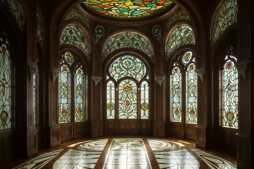 photo from pinterest of art nouveau-style interior designed (exhibition space interior) . with soft, rounded lines and curving, plant-like embellishments and mosaics and stained glass and wallpaper patterns of feathers and curved glass and ashy colors and arches and curved forms. . cinematic photo, highly detailed, cinematic lighting, ultra-detailed, ultrarealistic, photorealism, 8k. trending on pinterest. art nouveau interior design style. masterpiece, cinematic light, ultrarealistic+, photorealistic+, 8k, raw photo, realistic, sharp focus on eyes, (symmetrical eyes), (intact eyes), hyperrealistic, highest quality, best quality, , highly detailed, masterpiece, best quality, extremely detailed 8k wallpaper, masterpiece, best quality, ultra-detailed, best shadow, detailed background, detailed face, detailed eyes, high contrast, best illumination, detailed face, dulux, caustic, dynamic angle, detailed glow. dramatic lighting. highly detailed, insanely detailed hair, symmetrical, intricate details, professionally retouched, 8k high definition. strong bokeh. award winning photo.