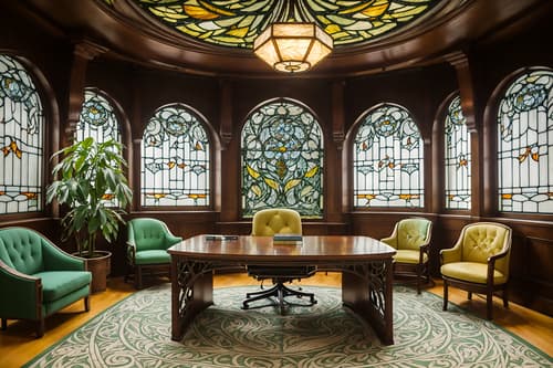 photo from pinterest of art nouveau-style interior designed (coworking space interior) with office chairs and seating area with sofa and office desks and lounge chairs and office chairs. . with curving, plant-like embellishments and stained glass and natural materials and asymmetrical shapes and wallpaper patterns of feathers and japanese motifs and arches and curved forms and stained glass. . cinematic photo, highly detailed, cinematic lighting, ultra-detailed, ultrarealistic, photorealism, 8k. trending on pinterest. art nouveau interior design style. masterpiece, cinematic light, ultrarealistic+, photorealistic+, 8k, raw photo, realistic, sharp focus on eyes, (symmetrical eyes), (intact eyes), hyperrealistic, highest quality, best quality, , highly detailed, masterpiece, best quality, extremely detailed 8k wallpaper, masterpiece, best quality, ultra-detailed, best shadow, detailed background, detailed face, detailed eyes, high contrast, best illumination, detailed face, dulux, caustic, dynamic angle, detailed glow. dramatic lighting. highly detailed, insanely detailed hair, symmetrical, intricate details, professionally retouched, 8k high definition. strong bokeh. award winning photo.