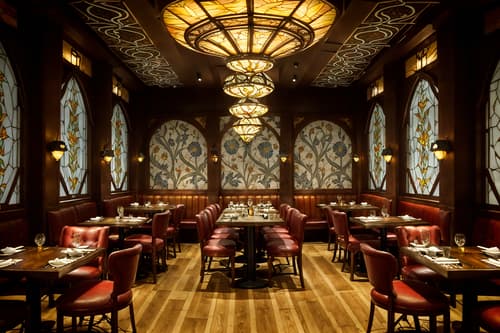 photo from pinterest of art nouveau-style interior designed (restaurant interior) with restaurant chairs and restaurant decor and restaurant dining tables and restaurant bar and restaurant chairs. . with asymmetrical shapes and natural materials and stained glass and wallpaper patterns of stylized flowers and mosaics and ashy colors and wallpaper pattners of spider webs and wallpaper patterns of feathers. . cinematic photo, highly detailed, cinematic lighting, ultra-detailed, ultrarealistic, photorealism, 8k. trending on pinterest. art nouveau interior design style. masterpiece, cinematic light, ultrarealistic+, photorealistic+, 8k, raw photo, realistic, sharp focus on eyes, (symmetrical eyes), (intact eyes), hyperrealistic, highest quality, best quality, , highly detailed, masterpiece, best quality, extremely detailed 8k wallpaper, masterpiece, best quality, ultra-detailed, best shadow, detailed background, detailed face, detailed eyes, high contrast, best illumination, detailed face, dulux, caustic, dynamic angle, detailed glow. dramatic lighting. highly detailed, insanely detailed hair, symmetrical, intricate details, professionally retouched, 8k high definition. strong bokeh. award winning photo.
