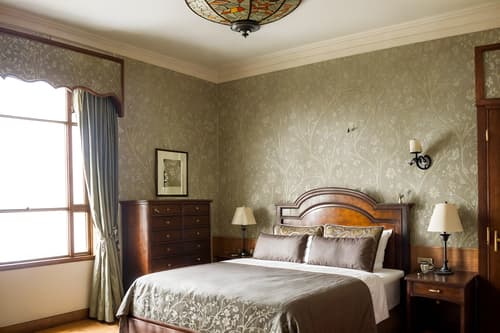 photo from pinterest of art nouveau-style interior designed (hotel room interior) with headboard and hotel bathroom and accent chair and night light and bed and plant and dresser closet and working desk with desk chair. . with wallpaper patterns of stylized flowers and mosaics and soft, rounded lines and stained glass and japanese motifs and ashy colors and arches and curved forms and natural materials. . cinematic photo, highly detailed, cinematic lighting, ultra-detailed, ultrarealistic, photorealism, 8k. trending on pinterest. art nouveau interior design style. masterpiece, cinematic light, ultrarealistic+, photorealistic+, 8k, raw photo, realistic, sharp focus on eyes, (symmetrical eyes), (intact eyes), hyperrealistic, highest quality, best quality, , highly detailed, masterpiece, best quality, extremely detailed 8k wallpaper, masterpiece, best quality, ultra-detailed, best shadow, detailed background, detailed face, detailed eyes, high contrast, best illumination, detailed face, dulux, caustic, dynamic angle, detailed glow. dramatic lighting. highly detailed, insanely detailed hair, symmetrical, intricate details, professionally retouched, 8k high definition. strong bokeh. award winning photo.