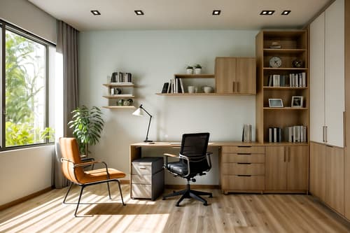photo from pinterest of modern-style interior designed (study room interior) with cabinets and lounge chair and writing desk and desk lamp and plant and bookshelves and office chair and cabinets. . with practicality and functionality and neutral walls and textures and natural materials and elements and simple, clean lines and simplistic furniture and open and natural lighting and practicality and functionality. . cinematic photo, highly detailed, cinematic lighting, ultra-detailed, ultrarealistic, photorealism, 8k. trending on pinterest. modern interior design style. masterpiece, cinematic light, ultrarealistic+, photorealistic+, 8k, raw photo, realistic, sharp focus on eyes, (symmetrical eyes), (intact eyes), hyperrealistic, highest quality, best quality, , highly detailed, masterpiece, best quality, extremely detailed 8k wallpaper, masterpiece, best quality, ultra-detailed, best shadow, detailed background, detailed face, detailed eyes, high contrast, best illumination, detailed face, dulux, caustic, dynamic angle, detailed glow. dramatic lighting. highly detailed, insanely detailed hair, symmetrical, intricate details, professionally retouched, 8k high definition. strong bokeh. award winning photo.