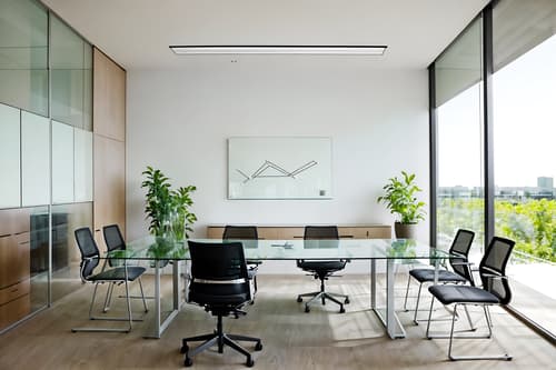 photo from pinterest of modern-style interior designed (meeting room interior) with office chairs and glass doors and boardroom table and cabinets and vase and glass walls and painting or photo on wall and plant. . with simple, clean lines and simplistic furniture and neutral walls and textures and practicality and functionality and natural materials and elements and open and natural lighting and simple, clean lines and simplistic furniture. . cinematic photo, highly detailed, cinematic lighting, ultra-detailed, ultrarealistic, photorealism, 8k. trending on pinterest. modern interior design style. masterpiece, cinematic light, ultrarealistic+, photorealistic+, 8k, raw photo, realistic, sharp focus on eyes, (symmetrical eyes), (intact eyes), hyperrealistic, highest quality, best quality, , highly detailed, masterpiece, best quality, extremely detailed 8k wallpaper, masterpiece, best quality, ultra-detailed, best shadow, detailed background, detailed face, detailed eyes, high contrast, best illumination, detailed face, dulux, caustic, dynamic angle, detailed glow. dramatic lighting. highly detailed, insanely detailed hair, symmetrical, intricate details, professionally retouched, 8k high definition. strong bokeh. award winning photo.