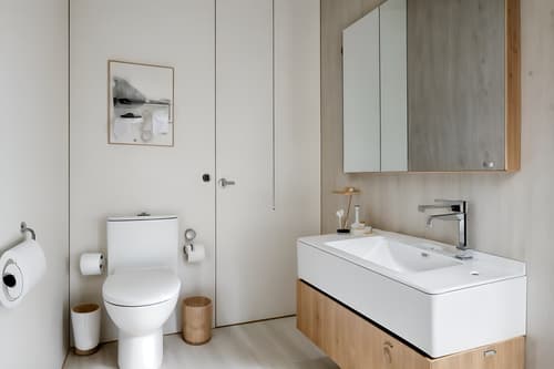photo from pinterest of modern-style interior designed (toilet interior) with sink with tap and toilet paper hanger and toilet with toilet seat up and sink with tap. . with practicality and functionality and natural materials and elements and neutral walls and textures and simple, clean lines and simplistic furniture and open and natural lighting and practicality and functionality. . cinematic photo, highly detailed, cinematic lighting, ultra-detailed, ultrarealistic, photorealism, 8k. trending on pinterest. modern interior design style. masterpiece, cinematic light, ultrarealistic+, photorealistic+, 8k, raw photo, realistic, sharp focus on eyes, (symmetrical eyes), (intact eyes), hyperrealistic, highest quality, best quality, , highly detailed, masterpiece, best quality, extremely detailed 8k wallpaper, masterpiece, best quality, ultra-detailed, best shadow, detailed background, detailed face, detailed eyes, high contrast, best illumination, detailed face, dulux, caustic, dynamic angle, detailed glow. dramatic lighting. highly detailed, insanely detailed hair, symmetrical, intricate details, professionally retouched, 8k high definition. strong bokeh. award winning photo.