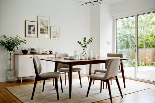 photo from pinterest of modern-style interior designed (dining room interior) with plant and dining table and bookshelves and vase and dining table chairs and table cloth and plates, cutlery and glasses on dining table and painting or photo on wall. . with open and natural lighting and neutral walls and textures and practicality and functionality and simple, clean lines and simplistic furniture and natural materials and elements and open and natural lighting. . cinematic photo, highly detailed, cinematic lighting, ultra-detailed, ultrarealistic, photorealism, 8k. trending on pinterest. modern interior design style. masterpiece, cinematic light, ultrarealistic+, photorealistic+, 8k, raw photo, realistic, sharp focus on eyes, (symmetrical eyes), (intact eyes), hyperrealistic, highest quality, best quality, , highly detailed, masterpiece, best quality, extremely detailed 8k wallpaper, masterpiece, best quality, ultra-detailed, best shadow, detailed background, detailed face, detailed eyes, high contrast, best illumination, detailed face, dulux, caustic, dynamic angle, detailed glow. dramatic lighting. highly detailed, insanely detailed hair, symmetrical, intricate details, professionally retouched, 8k high definition. strong bokeh. award winning photo.