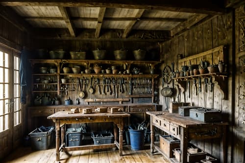 photo from pinterest of french country-style interior designed (workshop interior) with wooden workbench and messy and tool wall and wooden workbench. . with . . cinematic photo, highly detailed, cinematic lighting, ultra-detailed, ultrarealistic, photorealism, 8k. trending on pinterest. french country interior design style. masterpiece, cinematic light, ultrarealistic+, photorealistic+, 8k, raw photo, realistic, sharp focus on eyes, (symmetrical eyes), (intact eyes), hyperrealistic, highest quality, best quality, , highly detailed, masterpiece, best quality, extremely detailed 8k wallpaper, masterpiece, best quality, ultra-detailed, best shadow, detailed background, detailed face, detailed eyes, high contrast, best illumination, detailed face, dulux, caustic, dynamic angle, detailed glow. dramatic lighting. highly detailed, insanely detailed hair, symmetrical, intricate details, professionally retouched, 8k high definition. strong bokeh. award winning photo.