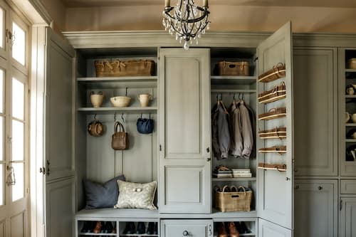 photo from pinterest of french country-style interior designed (drop zone interior) with cabinets and wall hooks for coats and shelves for shoes and storage baskets and cubbies and a bench and storage drawers and lockers. . with . . cinematic photo, highly detailed, cinematic lighting, ultra-detailed, ultrarealistic, photorealism, 8k. trending on pinterest. french country interior design style. masterpiece, cinematic light, ultrarealistic+, photorealistic+, 8k, raw photo, realistic, sharp focus on eyes, (symmetrical eyes), (intact eyes), hyperrealistic, highest quality, best quality, , highly detailed, masterpiece, best quality, extremely detailed 8k wallpaper, masterpiece, best quality, ultra-detailed, best shadow, detailed background, detailed face, detailed eyes, high contrast, best illumination, detailed face, dulux, caustic, dynamic angle, detailed glow. dramatic lighting. highly detailed, insanely detailed hair, symmetrical, intricate details, professionally retouched, 8k high definition. strong bokeh. award winning photo.