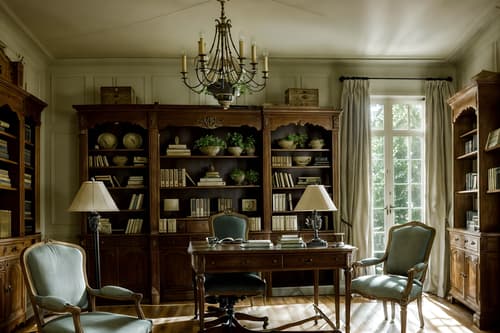 photo from pinterest of french country-style interior designed (study room interior) with office chair and plant and writing desk and cabinets and desk lamp and bookshelves and lounge chair and office chair. . with . . cinematic photo, highly detailed, cinematic lighting, ultra-detailed, ultrarealistic, photorealism, 8k. trending on pinterest. french country interior design style. masterpiece, cinematic light, ultrarealistic+, photorealistic+, 8k, raw photo, realistic, sharp focus on eyes, (symmetrical eyes), (intact eyes), hyperrealistic, highest quality, best quality, , highly detailed, masterpiece, best quality, extremely detailed 8k wallpaper, masterpiece, best quality, ultra-detailed, best shadow, detailed background, detailed face, detailed eyes, high contrast, best illumination, detailed face, dulux, caustic, dynamic angle, detailed glow. dramatic lighting. highly detailed, insanely detailed hair, symmetrical, intricate details, professionally retouched, 8k high definition. strong bokeh. award winning photo.