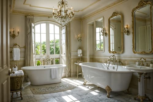 photo from pinterest of french country-style interior designed (hotel bathroom interior) with shower and bathtub and bathroom sink with faucet and waste basket and mirror and bathroom cabinet and plant and toilet seat. . with . . cinematic photo, highly detailed, cinematic lighting, ultra-detailed, ultrarealistic, photorealism, 8k. trending on pinterest. french country interior design style. masterpiece, cinematic light, ultrarealistic+, photorealistic+, 8k, raw photo, realistic, sharp focus on eyes, (symmetrical eyes), (intact eyes), hyperrealistic, highest quality, best quality, , highly detailed, masterpiece, best quality, extremely detailed 8k wallpaper, masterpiece, best quality, ultra-detailed, best shadow, detailed background, detailed face, detailed eyes, high contrast, best illumination, detailed face, dulux, caustic, dynamic angle, detailed glow. dramatic lighting. highly detailed, insanely detailed hair, symmetrical, intricate details, professionally retouched, 8k high definition. strong bokeh. award winning photo.