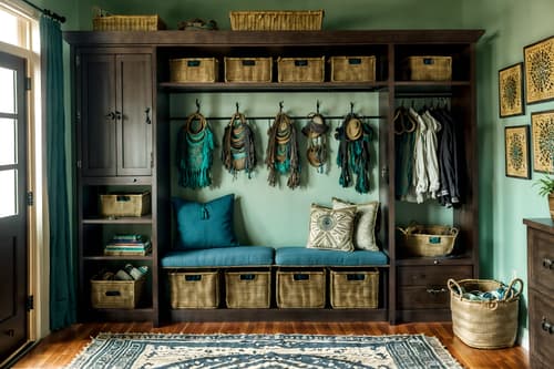 photo from pinterest of boho-chic-style interior designed (drop zone interior) with lockers and storage baskets and cubbies and a bench and storage drawers and high up storage and cabinets and wall hooks for coats. . . cinematic photo, highly detailed, cinematic lighting, ultra-detailed, ultrarealistic, photorealism, 8k. trending on pinterest. boho-chic interior design style. masterpiece, cinematic light, ultrarealistic+, photorealistic+, 8k, raw photo, realistic, sharp focus on eyes, (symmetrical eyes), (intact eyes), hyperrealistic, highest quality, best quality, , highly detailed, masterpiece, best quality, extremely detailed 8k wallpaper, masterpiece, best quality, ultra-detailed, best shadow, detailed background, detailed face, detailed eyes, high contrast, best illumination, detailed face, dulux, caustic, dynamic angle, detailed glow. dramatic lighting. highly detailed, insanely detailed hair, symmetrical, intricate details, professionally retouched, 8k high definition. strong bokeh. award winning photo.