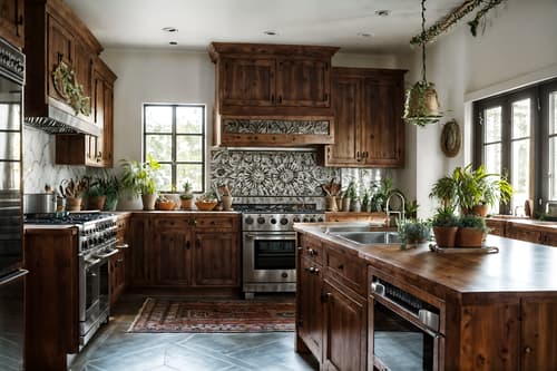 photo from pinterest of boho-chic-style interior designed (kitchen interior) with worktops and stove and kitchen cabinets and plant and sink and refrigerator and worktops. . . cinematic photo, highly detailed, cinematic lighting, ultra-detailed, ultrarealistic, photorealism, 8k. trending on pinterest. boho-chic interior design style. masterpiece, cinematic light, ultrarealistic+, photorealistic+, 8k, raw photo, realistic, sharp focus on eyes, (symmetrical eyes), (intact eyes), hyperrealistic, highest quality, best quality, , highly detailed, masterpiece, best quality, extremely detailed 8k wallpaper, masterpiece, best quality, ultra-detailed, best shadow, detailed background, detailed face, detailed eyes, high contrast, best illumination, detailed face, dulux, caustic, dynamic angle, detailed glow. dramatic lighting. highly detailed, insanely detailed hair, symmetrical, intricate details, professionally retouched, 8k high definition. strong bokeh. award winning photo.
