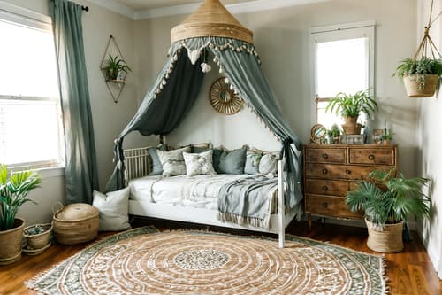 photo from pinterest of boho-chic-style interior designed (kids room interior) with plant and bed and headboard and dresser closet and storage bench or ottoman and night light and mirror and accent chair. . . cinematic photo, highly detailed, cinematic lighting, ultra-detailed, ultrarealistic, photorealism, 8k. trending on pinterest. boho-chic interior design style. masterpiece, cinematic light, ultrarealistic+, photorealistic+, 8k, raw photo, realistic, sharp focus on eyes, (symmetrical eyes), (intact eyes), hyperrealistic, highest quality, best quality, , highly detailed, masterpiece, best quality, extremely detailed 8k wallpaper, masterpiece, best quality, ultra-detailed, best shadow, detailed background, detailed face, detailed eyes, high contrast, best illumination, detailed face, dulux, caustic, dynamic angle, detailed glow. dramatic lighting. highly detailed, insanely detailed hair, symmetrical, intricate details, professionally retouched, 8k high definition. strong bokeh. award winning photo.