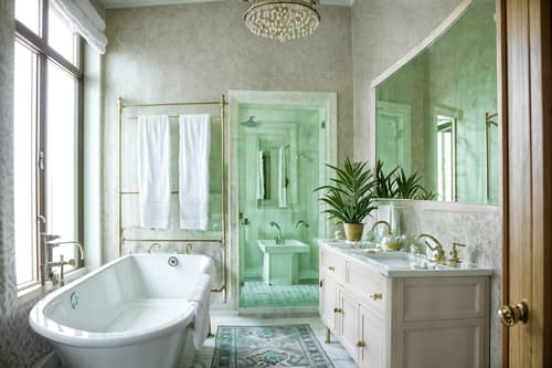 photo from pinterest of boho-chic-style interior designed (hotel bathroom interior) with shower and bathroom cabinet and bath towel and bathtub and mirror and bath rail and plant and toilet seat. . . cinematic photo, highly detailed, cinematic lighting, ultra-detailed, ultrarealistic, photorealism, 8k. trending on pinterest. boho-chic interior design style. masterpiece, cinematic light, ultrarealistic+, photorealistic+, 8k, raw photo, realistic, sharp focus on eyes, (symmetrical eyes), (intact eyes), hyperrealistic, highest quality, best quality, , highly detailed, masterpiece, best quality, extremely detailed 8k wallpaper, masterpiece, best quality, ultra-detailed, best shadow, detailed background, detailed face, detailed eyes, high contrast, best illumination, detailed face, dulux, caustic, dynamic angle, detailed glow. dramatic lighting. highly detailed, insanely detailed hair, symmetrical, intricate details, professionally retouched, 8k high definition. strong bokeh. award winning photo.