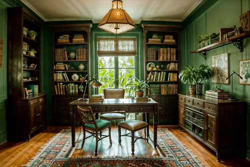 photo from pinterest of boho-chic-style interior designed (study room interior) with writing desk and cabinets and desk lamp and plant and bookshelves and lounge chair and office chair and writing desk. . . cinematic photo, highly detailed, cinematic lighting, ultra-detailed, ultrarealistic, photorealism, 8k. trending on pinterest. boho-chic interior design style. masterpiece, cinematic light, ultrarealistic+, photorealistic+, 8k, raw photo, realistic, sharp focus on eyes, (symmetrical eyes), (intact eyes), hyperrealistic, highest quality, best quality, , highly detailed, masterpiece, best quality, extremely detailed 8k wallpaper, masterpiece, best quality, ultra-detailed, best shadow, detailed background, detailed face, detailed eyes, high contrast, best illumination, detailed face, dulux, caustic, dynamic angle, detailed glow. dramatic lighting. highly detailed, insanely detailed hair, symmetrical, intricate details, professionally retouched, 8k high definition. strong bokeh. award winning photo.