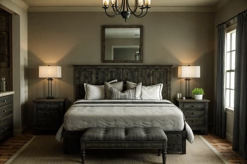 photo from pinterest of farmhouse-style interior designed (hotel room interior) with bedside table or night stand and hotel bathroom and dresser closet and accent chair and plant and headboard and mirror and night light. . with . . cinematic photo, highly detailed, cinematic lighting, ultra-detailed, ultrarealistic, photorealism, 8k. trending on pinterest. farmhouse interior design style. masterpiece, cinematic light, ultrarealistic+, photorealistic+, 8k, raw photo, realistic, sharp focus on eyes, (symmetrical eyes), (intact eyes), hyperrealistic, highest quality, best quality, , highly detailed, masterpiece, best quality, extremely detailed 8k wallpaper, masterpiece, best quality, ultra-detailed, best shadow, detailed background, detailed face, detailed eyes, high contrast, best illumination, detailed face, dulux, caustic, dynamic angle, detailed glow. dramatic lighting. highly detailed, insanely detailed hair, symmetrical, intricate details, professionally retouched, 8k high definition. strong bokeh. award winning photo.