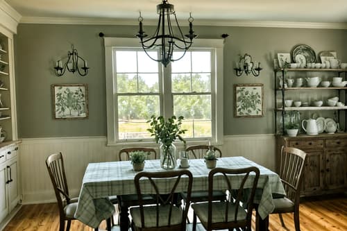 photo from pinterest of farmhouse-style interior designed (dining room interior) with painting or photo on wall and bookshelves and plant and plates, cutlery and glasses on dining table and dining table and light or chandelier and table cloth and vase. . with . . cinematic photo, highly detailed, cinematic lighting, ultra-detailed, ultrarealistic, photorealism, 8k. trending on pinterest. farmhouse interior design style. masterpiece, cinematic light, ultrarealistic+, photorealistic+, 8k, raw photo, realistic, sharp focus on eyes, (symmetrical eyes), (intact eyes), hyperrealistic, highest quality, best quality, , highly detailed, masterpiece, best quality, extremely detailed 8k wallpaper, masterpiece, best quality, ultra-detailed, best shadow, detailed background, detailed face, detailed eyes, high contrast, best illumination, detailed face, dulux, caustic, dynamic angle, detailed glow. dramatic lighting. highly detailed, insanely detailed hair, symmetrical, intricate details, professionally retouched, 8k high definition. strong bokeh. award winning photo.