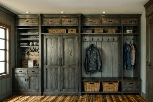 photo from pinterest of farmhouse-style interior designed (drop zone interior) with storage drawers and cabinets and cubbies and lockers and shelves for shoes and wall hooks for coats and high up storage and a bench. . with . . cinematic photo, highly detailed, cinematic lighting, ultra-detailed, ultrarealistic, photorealism, 8k. trending on pinterest. farmhouse interior design style. masterpiece, cinematic light, ultrarealistic+, photorealistic+, 8k, raw photo, realistic, sharp focus on eyes, (symmetrical eyes), (intact eyes), hyperrealistic, highest quality, best quality, , highly detailed, masterpiece, best quality, extremely detailed 8k wallpaper, masterpiece, best quality, ultra-detailed, best shadow, detailed background, detailed face, detailed eyes, high contrast, best illumination, detailed face, dulux, caustic, dynamic angle, detailed glow. dramatic lighting. highly detailed, insanely detailed hair, symmetrical, intricate details, professionally retouched, 8k high definition. strong bokeh. award winning photo.