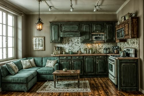 photo from pinterest of shabby chic-style interior designed (kitchen living combo interior) with coffee tables and sofa and occasional tables and stove and electric lamps and refrigerator and plant and sink. . . cinematic photo, highly detailed, cinematic lighting, ultra-detailed, ultrarealistic, photorealism, 8k. trending on pinterest. shabby chic interior design style. masterpiece, cinematic light, ultrarealistic+, photorealistic+, 8k, raw photo, realistic, sharp focus on eyes, (symmetrical eyes), (intact eyes), hyperrealistic, highest quality, best quality, , highly detailed, masterpiece, best quality, extremely detailed 8k wallpaper, masterpiece, best quality, ultra-detailed, best shadow, detailed background, detailed face, detailed eyes, high contrast, best illumination, detailed face, dulux, caustic, dynamic angle, detailed glow. dramatic lighting. highly detailed, insanely detailed hair, symmetrical, intricate details, professionally retouched, 8k high definition. strong bokeh. award winning photo.