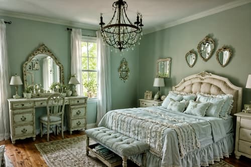 photo from pinterest of shabby chic-style interior designed (bedroom interior) with bedside table or night stand and dresser closet and plant and accent chair and mirror and storage bench or ottoman and night light and headboard. . . cinematic photo, highly detailed, cinematic lighting, ultra-detailed, ultrarealistic, photorealism, 8k. trending on pinterest. shabby chic interior design style. masterpiece, cinematic light, ultrarealistic+, photorealistic+, 8k, raw photo, realistic, sharp focus on eyes, (symmetrical eyes), (intact eyes), hyperrealistic, highest quality, best quality, , highly detailed, masterpiece, best quality, extremely detailed 8k wallpaper, masterpiece, best quality, ultra-detailed, best shadow, detailed background, detailed face, detailed eyes, high contrast, best illumination, detailed face, dulux, caustic, dynamic angle, detailed glow. dramatic lighting. highly detailed, insanely detailed hair, symmetrical, intricate details, professionally retouched, 8k high definition. strong bokeh. award winning photo.