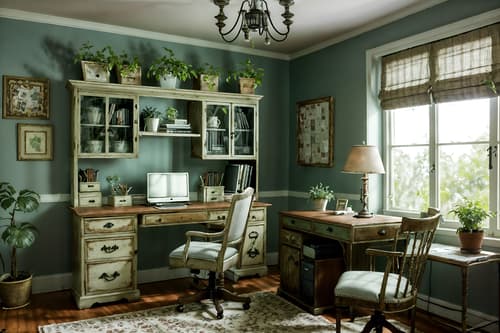 photo from pinterest of shabby chic-style interior designed (home office interior) with computer desk and office chair and plant and desk lamp and cabinets and computer desk. . . cinematic photo, highly detailed, cinematic lighting, ultra-detailed, ultrarealistic, photorealism, 8k. trending on pinterest. shabby chic interior design style. masterpiece, cinematic light, ultrarealistic+, photorealistic+, 8k, raw photo, realistic, sharp focus on eyes, (symmetrical eyes), (intact eyes), hyperrealistic, highest quality, best quality, , highly detailed, masterpiece, best quality, extremely detailed 8k wallpaper, masterpiece, best quality, ultra-detailed, best shadow, detailed background, detailed face, detailed eyes, high contrast, best illumination, detailed face, dulux, caustic, dynamic angle, detailed glow. dramatic lighting. highly detailed, insanely detailed hair, symmetrical, intricate details, professionally retouched, 8k high definition. strong bokeh. award winning photo.