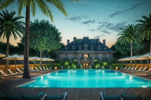 photo from pinterest of parisian-style designed (outdoor pool area ) with pool lounge chairs and pool and pool lights and pool lounge chairs. . . cinematic photo, highly detailed, cinematic lighting, ultra-detailed, ultrarealistic, photorealism, 8k. trending on pinterest. parisian design style. masterpiece, cinematic light, ultrarealistic+, photorealistic+, 8k, raw photo, realistic, sharp focus on eyes, (symmetrical eyes), (intact eyes), hyperrealistic, highest quality, best quality, , highly detailed, masterpiece, best quality, extremely detailed 8k wallpaper, masterpiece, best quality, ultra-detailed, best shadow, detailed background, detailed face, detailed eyes, high contrast, best illumination, detailed face, dulux, caustic, dynamic angle, detailed glow. dramatic lighting. highly detailed, insanely detailed hair, symmetrical, intricate details, professionally retouched, 8k high definition. strong bokeh. award winning photo.