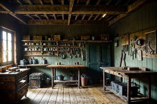 photo from pinterest of parisian-style interior designed (workshop interior) with wooden workbench and messy and tool wall and wooden workbench. . . cinematic photo, highly detailed, cinematic lighting, ultra-detailed, ultrarealistic, photorealism, 8k. trending on pinterest. parisian interior design style. masterpiece, cinematic light, ultrarealistic+, photorealistic+, 8k, raw photo, realistic, sharp focus on eyes, (symmetrical eyes), (intact eyes), hyperrealistic, highest quality, best quality, , highly detailed, masterpiece, best quality, extremely detailed 8k wallpaper, masterpiece, best quality, ultra-detailed, best shadow, detailed background, detailed face, detailed eyes, high contrast, best illumination, detailed face, dulux, caustic, dynamic angle, detailed glow. dramatic lighting. highly detailed, insanely detailed hair, symmetrical, intricate details, professionally retouched, 8k high definition. strong bokeh. award winning photo.