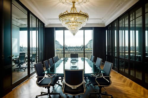 photo from pinterest of parisian-style interior designed (meeting room interior) with glass walls and office chairs and glass doors and boardroom table and vase and plant and cabinets and painting or photo on wall. . . cinematic photo, highly detailed, cinematic lighting, ultra-detailed, ultrarealistic, photorealism, 8k. trending on pinterest. parisian interior design style. masterpiece, cinematic light, ultrarealistic+, photorealistic+, 8k, raw photo, realistic, sharp focus on eyes, (symmetrical eyes), (intact eyes), hyperrealistic, highest quality, best quality, , highly detailed, masterpiece, best quality, extremely detailed 8k wallpaper, masterpiece, best quality, ultra-detailed, best shadow, detailed background, detailed face, detailed eyes, high contrast, best illumination, detailed face, dulux, caustic, dynamic angle, detailed glow. dramatic lighting. highly detailed, insanely detailed hair, symmetrical, intricate details, professionally retouched, 8k high definition. strong bokeh. award winning photo.