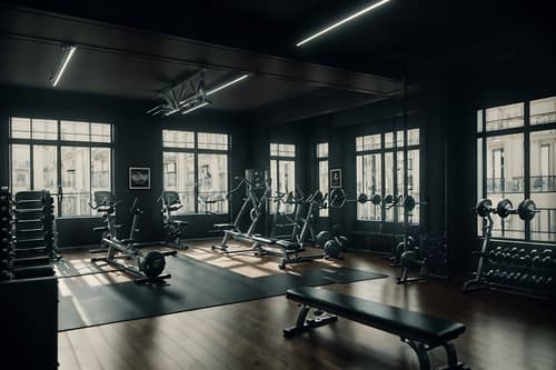 photo from pinterest of parisian-style interior designed (fitness gym interior) with exercise bicycle and crosstrainer and bench press and dumbbell stand and squat rack and exercise bicycle. . . cinematic photo, highly detailed, cinematic lighting, ultra-detailed, ultrarealistic, photorealism, 8k. trending on pinterest. parisian interior design style. masterpiece, cinematic light, ultrarealistic+, photorealistic+, 8k, raw photo, realistic, sharp focus on eyes, (symmetrical eyes), (intact eyes), hyperrealistic, highest quality, best quality, , highly detailed, masterpiece, best quality, extremely detailed 8k wallpaper, masterpiece, best quality, ultra-detailed, best shadow, detailed background, detailed face, detailed eyes, high contrast, best illumination, detailed face, dulux, caustic, dynamic angle, detailed glow. dramatic lighting. highly detailed, insanely detailed hair, symmetrical, intricate details, professionally retouched, 8k high definition. strong bokeh. award winning photo.