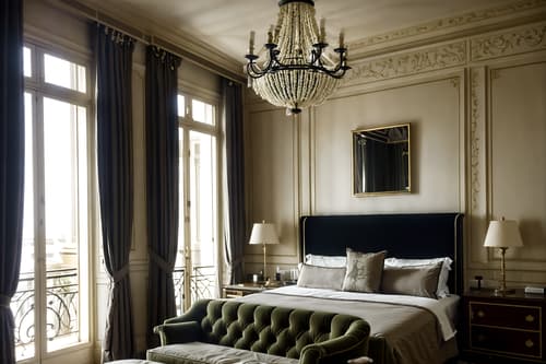 photo from pinterest of parisian-style interior designed (hotel room interior) with night light and plant and storage bench or ottoman and hotel bathroom and headboard and dresser closet and bed and working desk with desk chair. . . cinematic photo, highly detailed, cinematic lighting, ultra-detailed, ultrarealistic, photorealism, 8k. trending on pinterest. parisian interior design style. masterpiece, cinematic light, ultrarealistic+, photorealistic+, 8k, raw photo, realistic, sharp focus on eyes, (symmetrical eyes), (intact eyes), hyperrealistic, highest quality, best quality, , highly detailed, masterpiece, best quality, extremely detailed 8k wallpaper, masterpiece, best quality, ultra-detailed, best shadow, detailed background, detailed face, detailed eyes, high contrast, best illumination, detailed face, dulux, caustic, dynamic angle, detailed glow. dramatic lighting. highly detailed, insanely detailed hair, symmetrical, intricate details, professionally retouched, 8k high definition. strong bokeh. award winning photo.