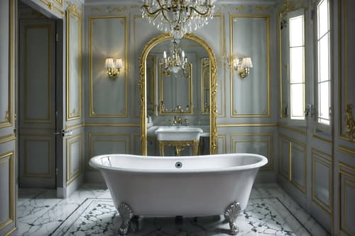 photo from pinterest of parisian-style interior designed (bathroom interior) with waste basket and bathtub and mirror and bath rail and bath towel and bathroom cabinet and bathroom sink with faucet and shower. . . cinematic photo, highly detailed, cinematic lighting, ultra-detailed, ultrarealistic, photorealism, 8k. trending on pinterest. parisian interior design style. masterpiece, cinematic light, ultrarealistic+, photorealistic+, 8k, raw photo, realistic, sharp focus on eyes, (symmetrical eyes), (intact eyes), hyperrealistic, highest quality, best quality, , highly detailed, masterpiece, best quality, extremely detailed 8k wallpaper, masterpiece, best quality, ultra-detailed, best shadow, detailed background, detailed face, detailed eyes, high contrast, best illumination, detailed face, dulux, caustic, dynamic angle, detailed glow. dramatic lighting. highly detailed, insanely detailed hair, symmetrical, intricate details, professionally retouched, 8k high definition. strong bokeh. award winning photo.