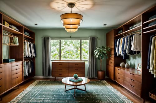 photo from pinterest of midcentury modern-style interior designed (walk in closet interior) . with organic and geometric shapes and muted tones and natural and manmade materials and vibrant colors and integrating indoor and outdoor motifs and function over form and nature indoors and mid century modern mobile chandelier. . cinematic photo, highly detailed, cinematic lighting, ultra-detailed, ultrarealistic, photorealism, 8k. trending on pinterest. midcentury modern interior design style. masterpiece, cinematic light, ultrarealistic+, photorealistic+, 8k, raw photo, realistic, sharp focus on eyes, (symmetrical eyes), (intact eyes), hyperrealistic, highest quality, best quality, , highly detailed, masterpiece, best quality, extremely detailed 8k wallpaper, masterpiece, best quality, ultra-detailed, best shadow, detailed background, detailed face, detailed eyes, high contrast, best illumination, detailed face, dulux, caustic, dynamic angle, detailed glow. dramatic lighting. highly detailed, insanely detailed hair, symmetrical, intricate details, professionally retouched, 8k high definition. strong bokeh. award winning photo.