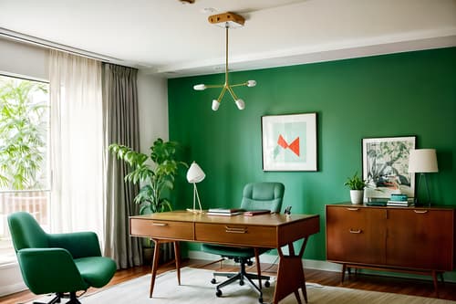photo from pinterest of midcentury modern-style interior designed (home office interior) with office chair and computer desk and plant and desk lamp and cabinets and office chair. . with graphic shapes and function over form and minimalist and mid century modern mobile chandelier and vibrant colors and nature indoors and muted tones and clean lines. . cinematic photo, highly detailed, cinematic lighting, ultra-detailed, ultrarealistic, photorealism, 8k. trending on pinterest. midcentury modern interior design style. masterpiece, cinematic light, ultrarealistic+, photorealistic+, 8k, raw photo, realistic, sharp focus on eyes, (symmetrical eyes), (intact eyes), hyperrealistic, highest quality, best quality, , highly detailed, masterpiece, best quality, extremely detailed 8k wallpaper, masterpiece, best quality, ultra-detailed, best shadow, detailed background, detailed face, detailed eyes, high contrast, best illumination, detailed face, dulux, caustic, dynamic angle, detailed glow. dramatic lighting. highly detailed, insanely detailed hair, symmetrical, intricate details, professionally retouched, 8k high definition. strong bokeh. award winning photo.