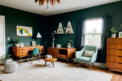 photo from pinterest of midcentury modern-style interior designed (kids room interior) with storage bench or ottoman and headboard and bed and plant and kids desk and dresser closet and bedside table or night stand and accent chair. . with organic and geometric shapes and mid century modern mobile chandelier and minimalist and nature indoors and muted tones and function over form and graphic shapes and clean lines. . cinematic photo, highly detailed, cinematic lighting, ultra-detailed, ultrarealistic, photorealism, 8k. trending on pinterest. midcentury modern interior design style. masterpiece, cinematic light, ultrarealistic+, photorealistic+, 8k, raw photo, realistic, sharp focus on eyes, (symmetrical eyes), (intact eyes), hyperrealistic, highest quality, best quality, , highly detailed, masterpiece, best quality, extremely detailed 8k wallpaper, masterpiece, best quality, ultra-detailed, best shadow, detailed background, detailed face, detailed eyes, high contrast, best illumination, detailed face, dulux, caustic, dynamic angle, detailed glow. dramatic lighting. highly detailed, insanely detailed hair, symmetrical, intricate details, professionally retouched, 8k high definition. strong bokeh. award winning photo.