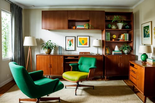 photo from pinterest of midcentury modern-style interior designed (study room interior) with lounge chair and desk lamp and bookshelves and cabinets and office chair and writing desk and plant and lounge chair. . with nature indoors and minimalist and graphic shapes and mid century modern mobile chandelier and vibrant colors and muted tones and function over form and natural and manmade materials. . cinematic photo, highly detailed, cinematic lighting, ultra-detailed, ultrarealistic, photorealism, 8k. trending on pinterest. midcentury modern interior design style. masterpiece, cinematic light, ultrarealistic+, photorealistic+, 8k, raw photo, realistic, sharp focus on eyes, (symmetrical eyes), (intact eyes), hyperrealistic, highest quality, best quality, , highly detailed, masterpiece, best quality, extremely detailed 8k wallpaper, masterpiece, best quality, ultra-detailed, best shadow, detailed background, detailed face, detailed eyes, high contrast, best illumination, detailed face, dulux, caustic, dynamic angle, detailed glow. dramatic lighting. highly detailed, insanely detailed hair, symmetrical, intricate details, professionally retouched, 8k high definition. strong bokeh. award winning photo.