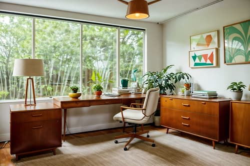 photo from pinterest of midcentury modern-style interior designed (office interior) with computer desks and lounge chairs and office desks and cabinets and windows and office chairs and desk lamps and plants. . with mid century modern mobile chandelier and muted tones and natural and manmade materials and clean lines and nature indoors and organic and geometric shapes and wood pendant light mid century modern chandelier and vibrant colors. . cinematic photo, highly detailed, cinematic lighting, ultra-detailed, ultrarealistic, photorealism, 8k. trending on pinterest. midcentury modern interior design style. masterpiece, cinematic light, ultrarealistic+, photorealistic+, 8k, raw photo, realistic, sharp focus on eyes, (symmetrical eyes), (intact eyes), hyperrealistic, highest quality, best quality, , highly detailed, masterpiece, best quality, extremely detailed 8k wallpaper, masterpiece, best quality, ultra-detailed, best shadow, detailed background, detailed face, detailed eyes, high contrast, best illumination, detailed face, dulux, caustic, dynamic angle, detailed glow. dramatic lighting. highly detailed, insanely detailed hair, symmetrical, intricate details, professionally retouched, 8k high definition. strong bokeh. award winning photo.