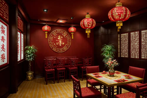 photo from pinterest of chinese new year-style interior designed (coffee shop interior) . with zodiac calendar and money tree and chinese knots and red and gold candles and mei hwa flowers and vases of plum blossoms and orchids and paper cuttings and chinese red lanterns. . cinematic photo, highly detailed, cinematic lighting, ultra-detailed, ultrarealistic, photorealism, 8k. trending on pinterest. chinese new year interior design style. masterpiece, cinematic light, ultrarealistic+, photorealistic+, 8k, raw photo, realistic, sharp focus on eyes, (symmetrical eyes), (intact eyes), hyperrealistic, highest quality, best quality, , highly detailed, masterpiece, best quality, extremely detailed 8k wallpaper, masterpiece, best quality, ultra-detailed, best shadow, detailed background, detailed face, detailed eyes, high contrast, best illumination, detailed face, dulux, caustic, dynamic angle, detailed glow. dramatic lighting. highly detailed, insanely detailed hair, symmetrical, intricate details, professionally retouched, 8k high definition. strong bokeh. award winning photo.