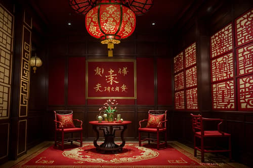 photo from pinterest of chinese new year-style interior designed (coffee shop interior) . with zodiac calendar and money tree and chinese knots and red and gold candles and mei hwa flowers and vases of plum blossoms and orchids and paper cuttings and chinese red lanterns. . cinematic photo, highly detailed, cinematic lighting, ultra-detailed, ultrarealistic, photorealism, 8k. trending on pinterest. chinese new year interior design style. masterpiece, cinematic light, ultrarealistic+, photorealistic+, 8k, raw photo, realistic, sharp focus on eyes, (symmetrical eyes), (intact eyes), hyperrealistic, highest quality, best quality, , highly detailed, masterpiece, best quality, extremely detailed 8k wallpaper, masterpiece, best quality, ultra-detailed, best shadow, detailed background, detailed face, detailed eyes, high contrast, best illumination, detailed face, dulux, caustic, dynamic angle, detailed glow. dramatic lighting. highly detailed, insanely detailed hair, symmetrical, intricate details, professionally retouched, 8k high definition. strong bokeh. award winning photo.
