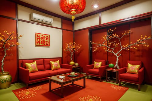 photo from pinterest of chinese new year-style interior designed (coworking space interior) with office desks and office chairs and seating area with sofa and lounge chairs and office desks. . with paper firecrackers and money tree and chinese knots and door couplets and red and gold candles and orange trees and vases of plum blossoms and orchids and mei hwa flowers. . cinematic photo, highly detailed, cinematic lighting, ultra-detailed, ultrarealistic, photorealism, 8k. trending on pinterest. chinese new year interior design style. masterpiece, cinematic light, ultrarealistic+, photorealistic+, 8k, raw photo, realistic, sharp focus on eyes, (symmetrical eyes), (intact eyes), hyperrealistic, highest quality, best quality, , highly detailed, masterpiece, best quality, extremely detailed 8k wallpaper, masterpiece, best quality, ultra-detailed, best shadow, detailed background, detailed face, detailed eyes, high contrast, best illumination, detailed face, dulux, caustic, dynamic angle, detailed glow. dramatic lighting. highly detailed, insanely detailed hair, symmetrical, intricate details, professionally retouched, 8k high definition. strong bokeh. award winning photo.