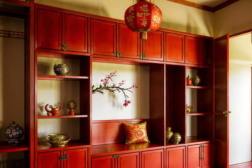 photo from pinterest of chinese new year-style interior designed (drop zone interior) with cabinets and wall hooks for coats and high up storage and cubbies and storage drawers and shelves for shoes and a bench and lockers. . with vases of plum blossoms and orchids and orange trees and chinese knots and door couplets and chinese red lanterns and red and gold candles and fai chun banners and paper firecrackers. . cinematic photo, highly detailed, cinematic lighting, ultra-detailed, ultrarealistic, photorealism, 8k. trending on pinterest. chinese new year interior design style. masterpiece, cinematic light, ultrarealistic+, photorealistic+, 8k, raw photo, realistic, sharp focus on eyes, (symmetrical eyes), (intact eyes), hyperrealistic, highest quality, best quality, , highly detailed, masterpiece, best quality, extremely detailed 8k wallpaper, masterpiece, best quality, ultra-detailed, best shadow, detailed background, detailed face, detailed eyes, high contrast, best illumination, detailed face, dulux, caustic, dynamic angle, detailed glow. dramatic lighting. highly detailed, insanely detailed hair, symmetrical, intricate details, professionally retouched, 8k high definition. strong bokeh. award winning photo.