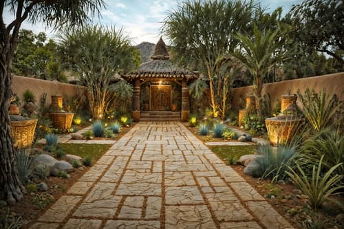 photo from pinterest of tribal-style designed (outdoor garden ) with grass and garden plants and garden tree and grass. . with intricate grass weaving and desert colours and hand dyed batik fabrics and animal furslinen and tribal patterns and smooth worn timbers and sculptures and artworks and tribal revival. . cinematic photo, highly detailed, cinematic lighting, ultra-detailed, ultrarealistic, photorealism, 8k. trending on pinterest. tribal design style. masterpiece, cinematic light, ultrarealistic+, photorealistic+, 8k, raw photo, realistic, sharp focus on eyes, (symmetrical eyes), (intact eyes), hyperrealistic, highest quality, best quality, , highly detailed, masterpiece, best quality, extremely detailed 8k wallpaper, masterpiece, best quality, ultra-detailed, best shadow, detailed background, detailed face, detailed eyes, high contrast, best illumination, detailed face, dulux, caustic, dynamic angle, detailed glow. dramatic lighting. highly detailed, insanely detailed hair, symmetrical, intricate details, professionally retouched, 8k high definition. strong bokeh. award winning photo.